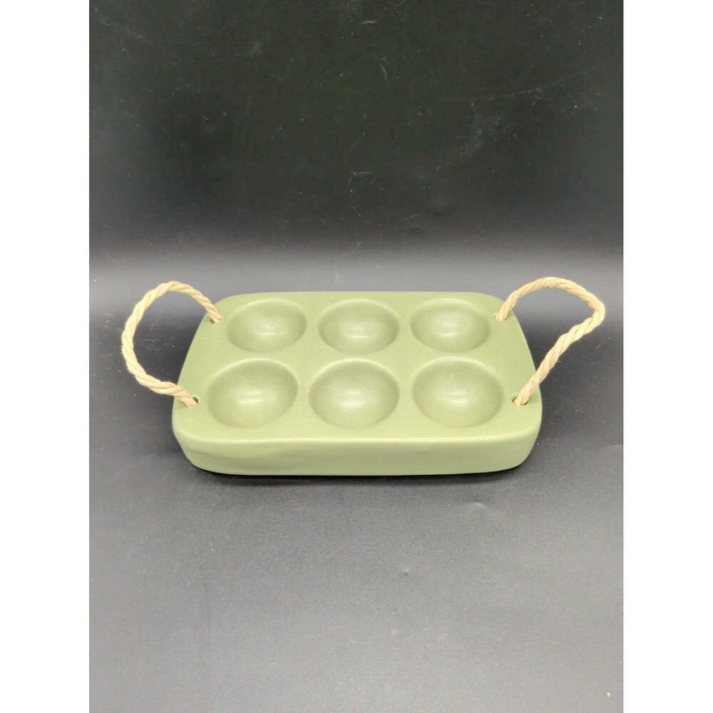 Ceramic Half Dozen Egg Holders with Handles/Olive Green/crescent enterprise